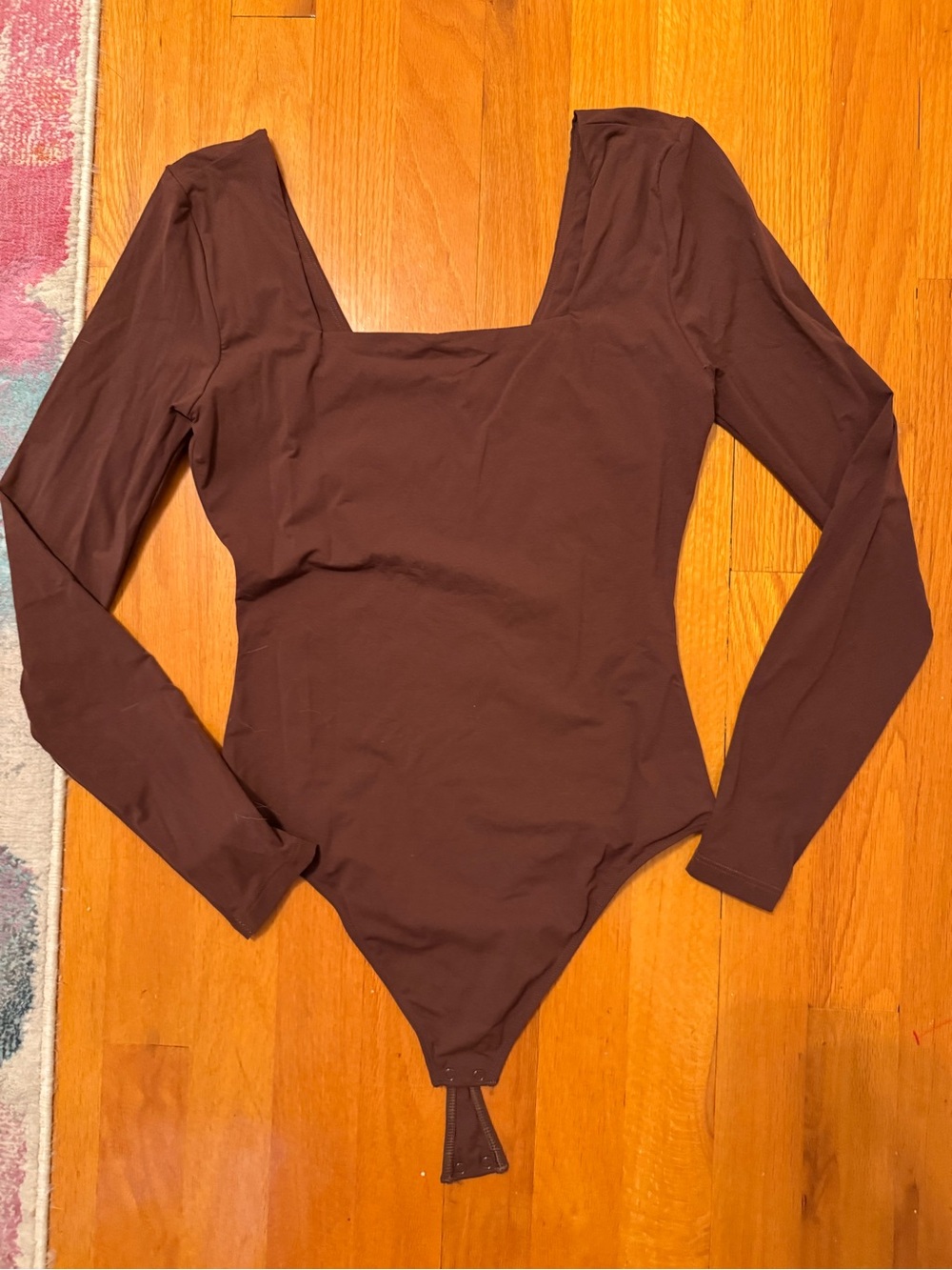 Quince Brown Square Neck Long Sleeve Bodysuit